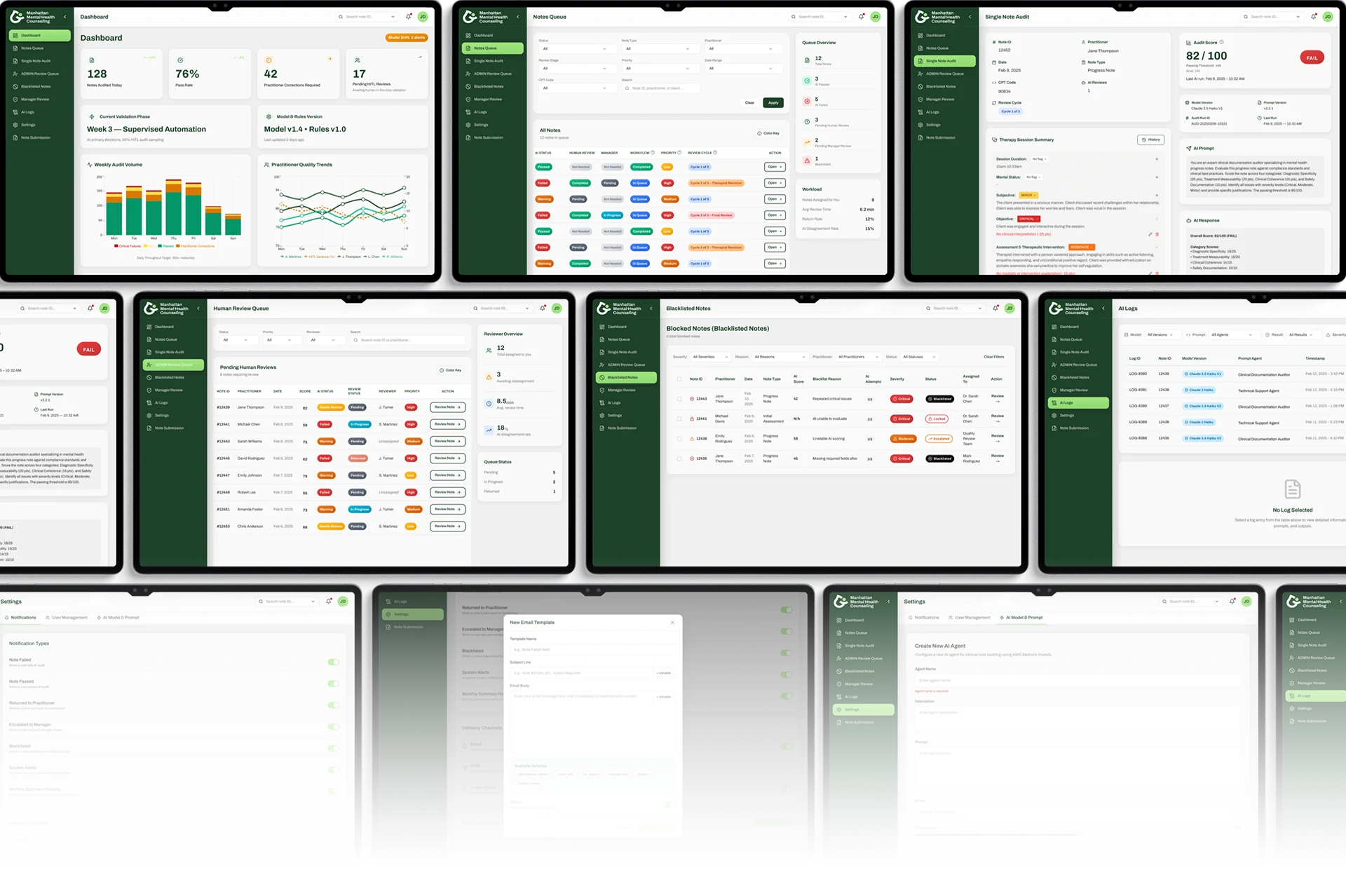 Full MMHC application screen system across dashboard, audit, review and governance surfaces