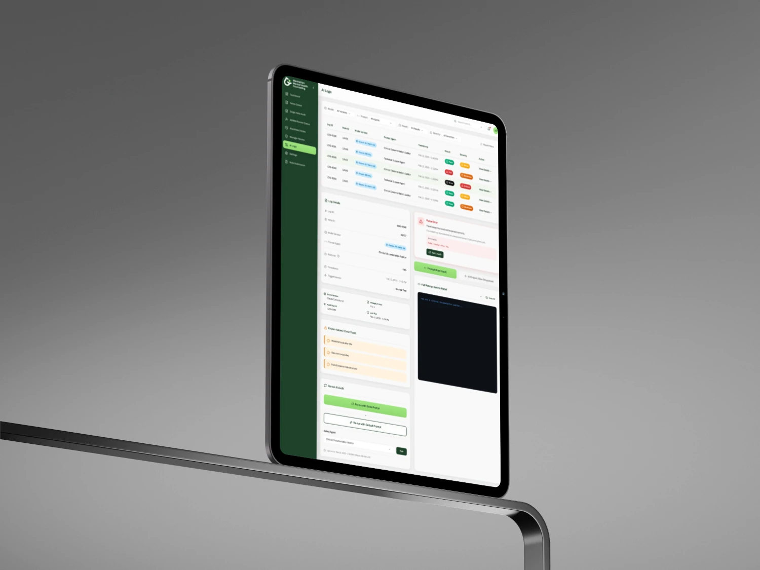AI governance dashboard for monitoring model behaviour and audit activity