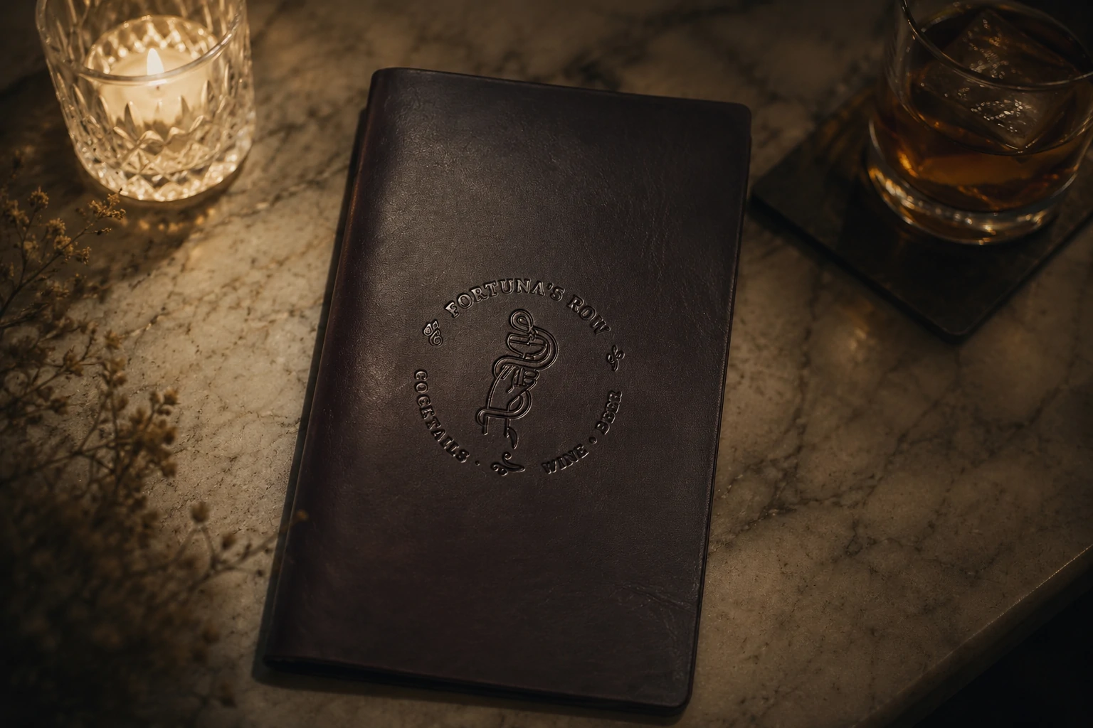 Fortuna's Row embossed menu cover detail