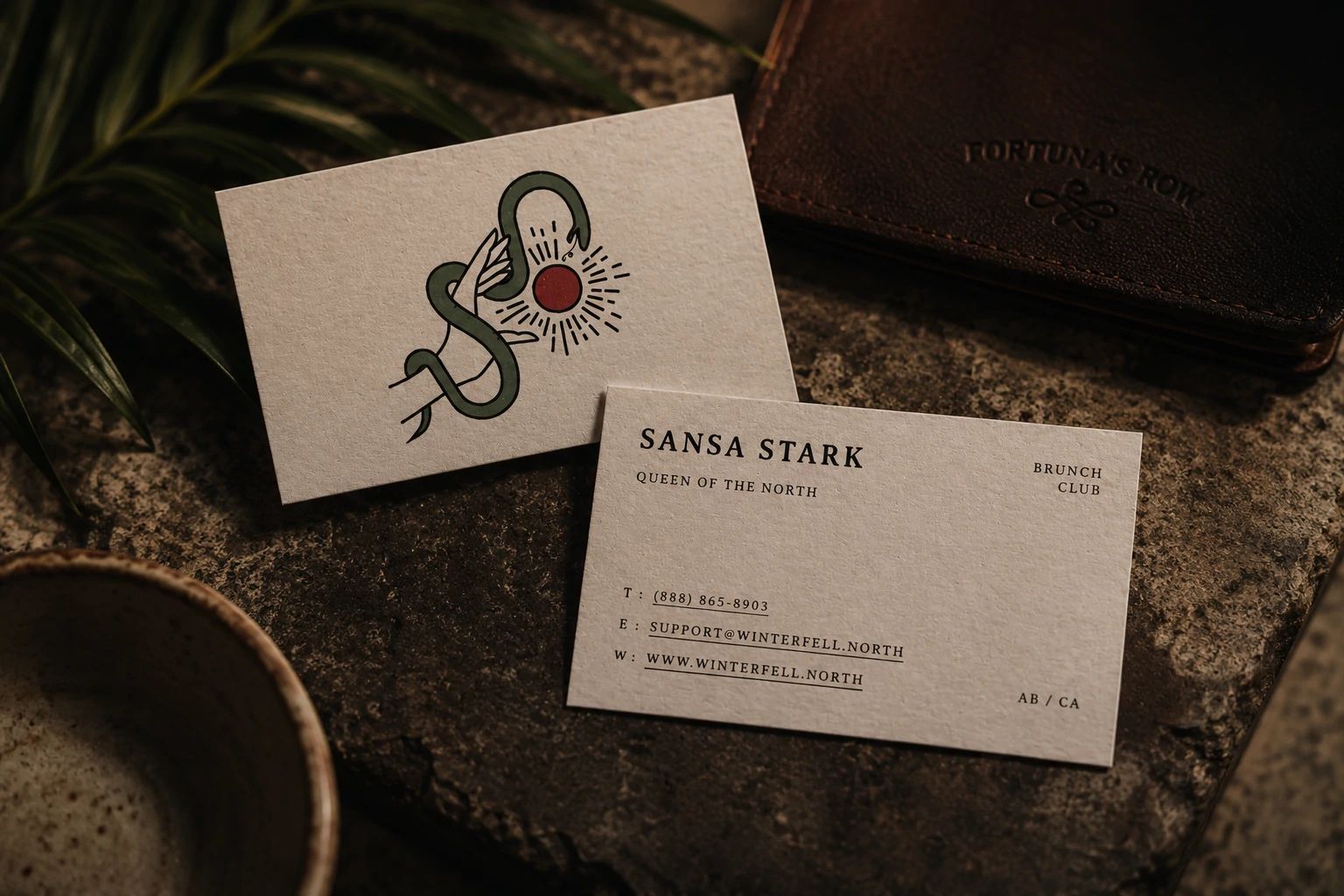 Fortuna's Row printed collateral and menu detail