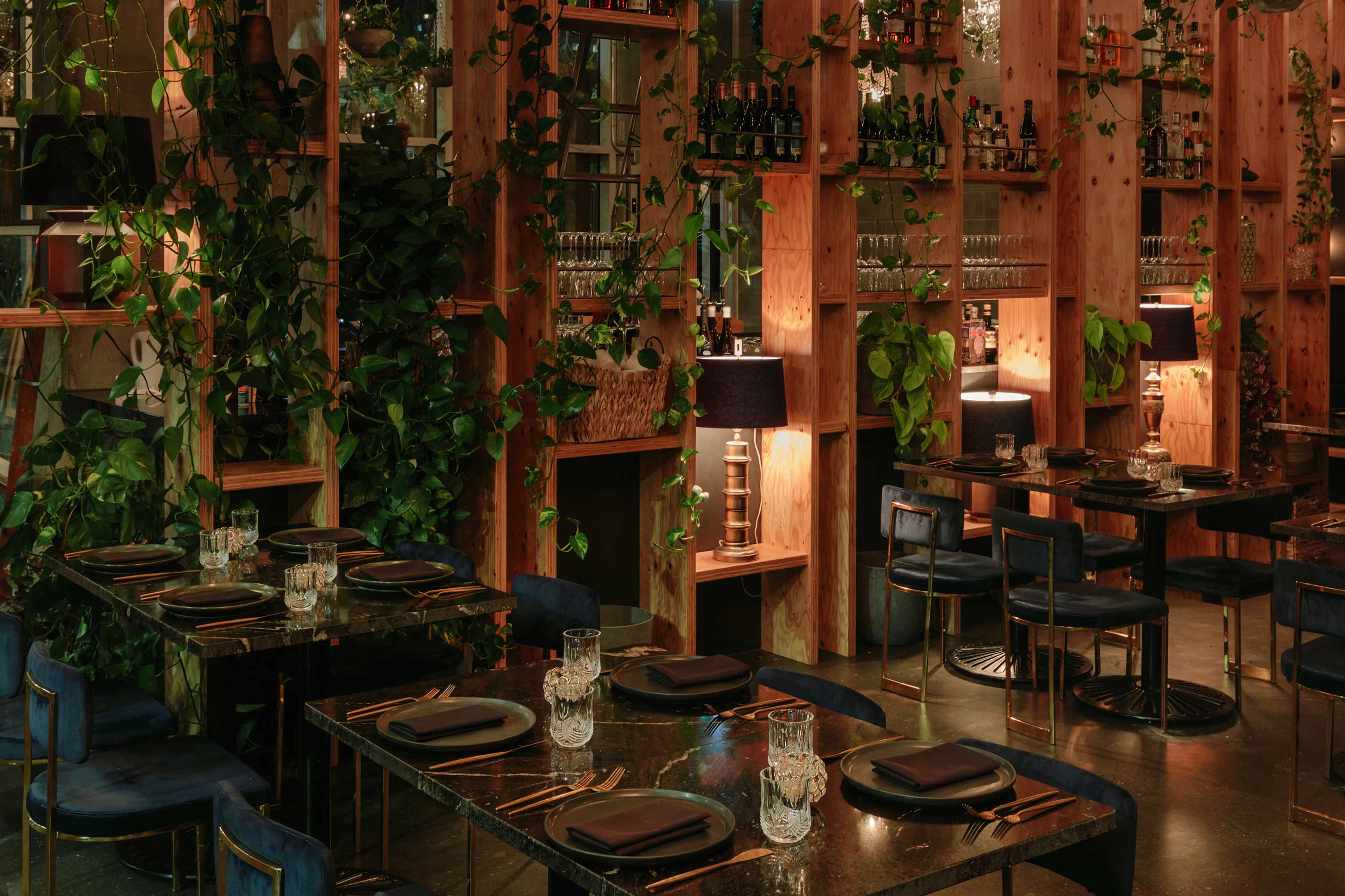Orchard Restaurant interior composition with layered natural textures