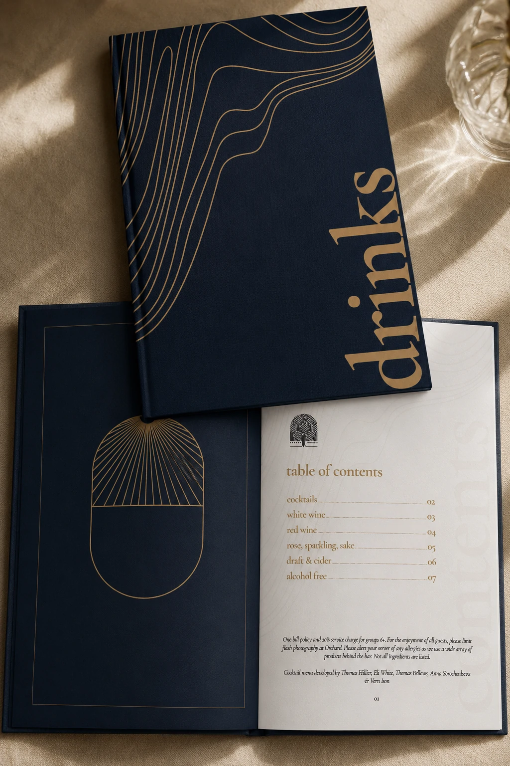 Orchard Restaurant vertical brand collateral composition
