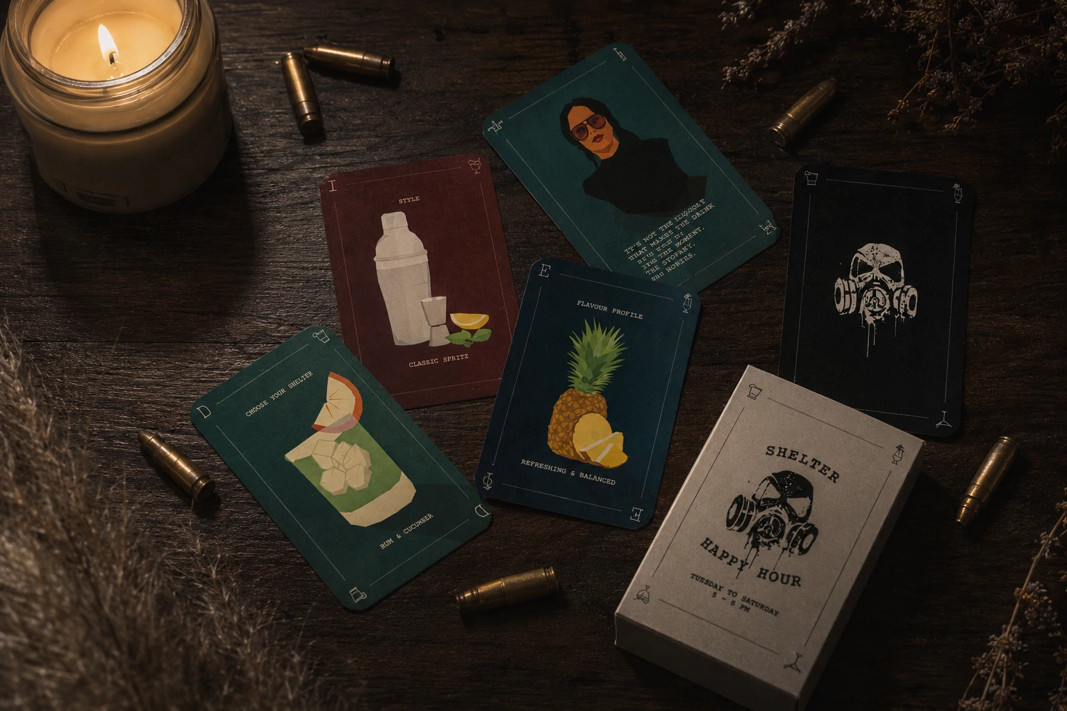 Shelter Cocktail Bar hospitality brand presentation wide layout