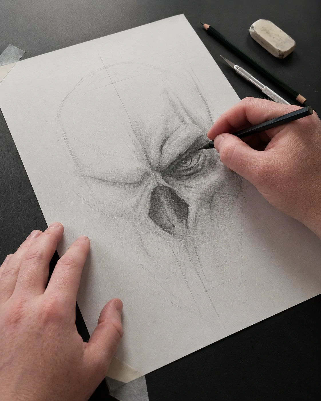 Skull drawing with deeper eye socket and nose structure
