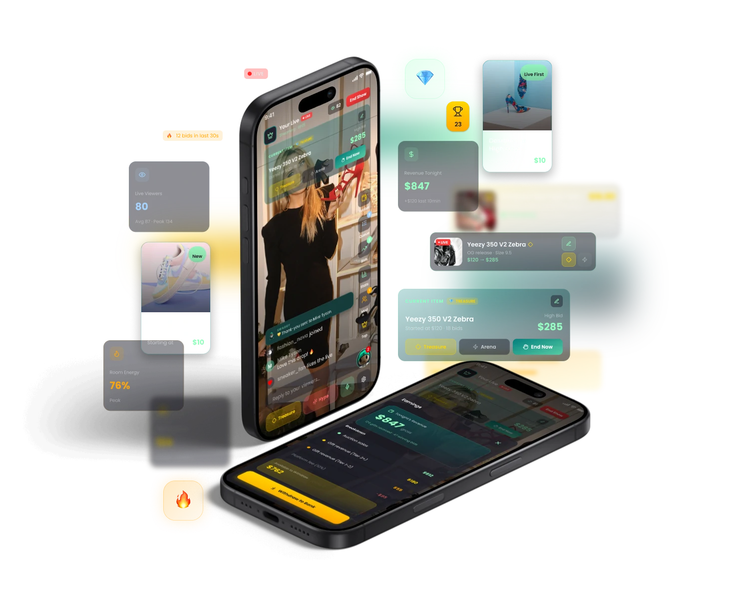 S.W.A.G. live auctions mobile mockups