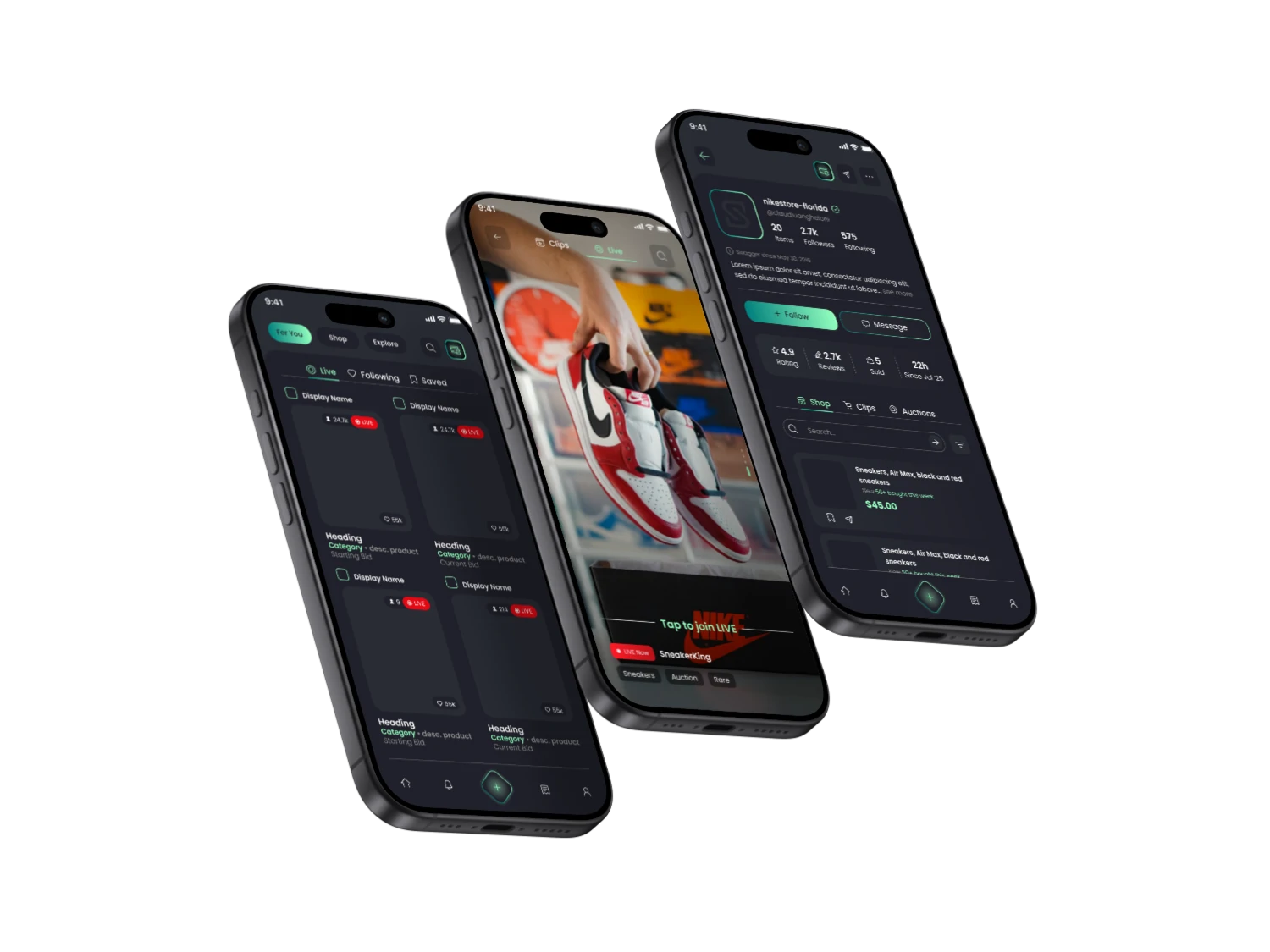 S.W.A.G. For You, discovery and profile mobile mockups