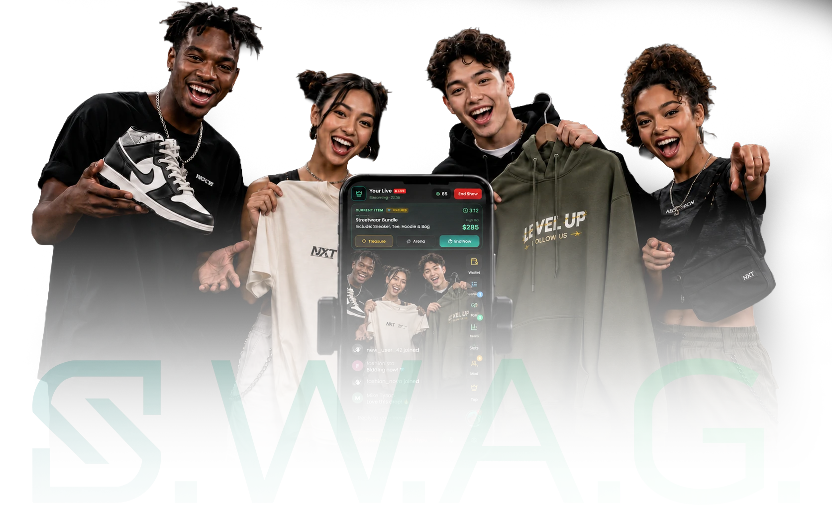 People streaming through the S.W.A.G. live commerce mobile experience